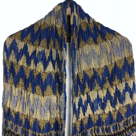 SACO BAY Scarf Fringe Artisan Style Textured Southwestern Boho Chevron Dot Blue - Picture 3 of 14